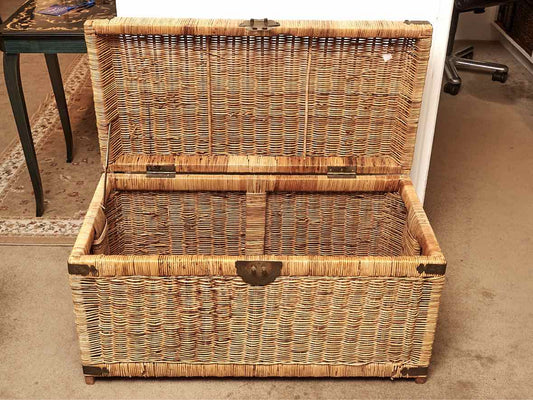 Wicker Storage Chest With Asian Inspired  Hardware