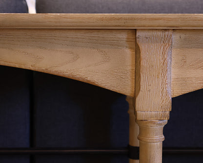 Custom Console Table in Rustic Ivory Finish with Iron Shelf Brace