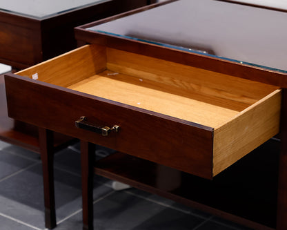 Pair of Baker Mahogany Glass Inlaid End Tables