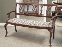 Mahogany Chippendale Style Arm Bench with Black,Ivory & Maroon Upholstered Seat