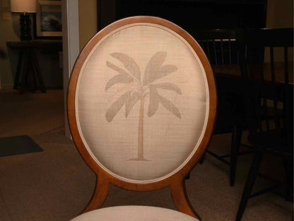 Tommy Bahama Style Dining Table & 8 Chair Set with Palm Tree Linen Upholstery
