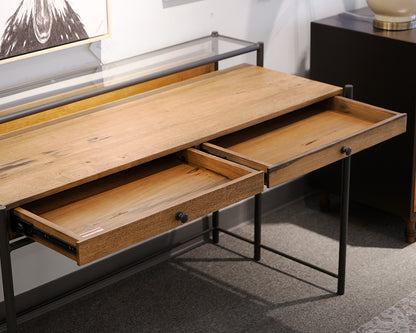Light Oak Desk With Upper Glass Shelf