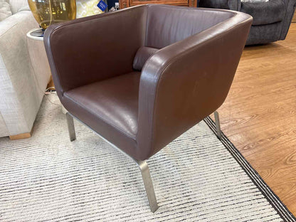 Ligne Roset Chocolate Leather Barrel Chair