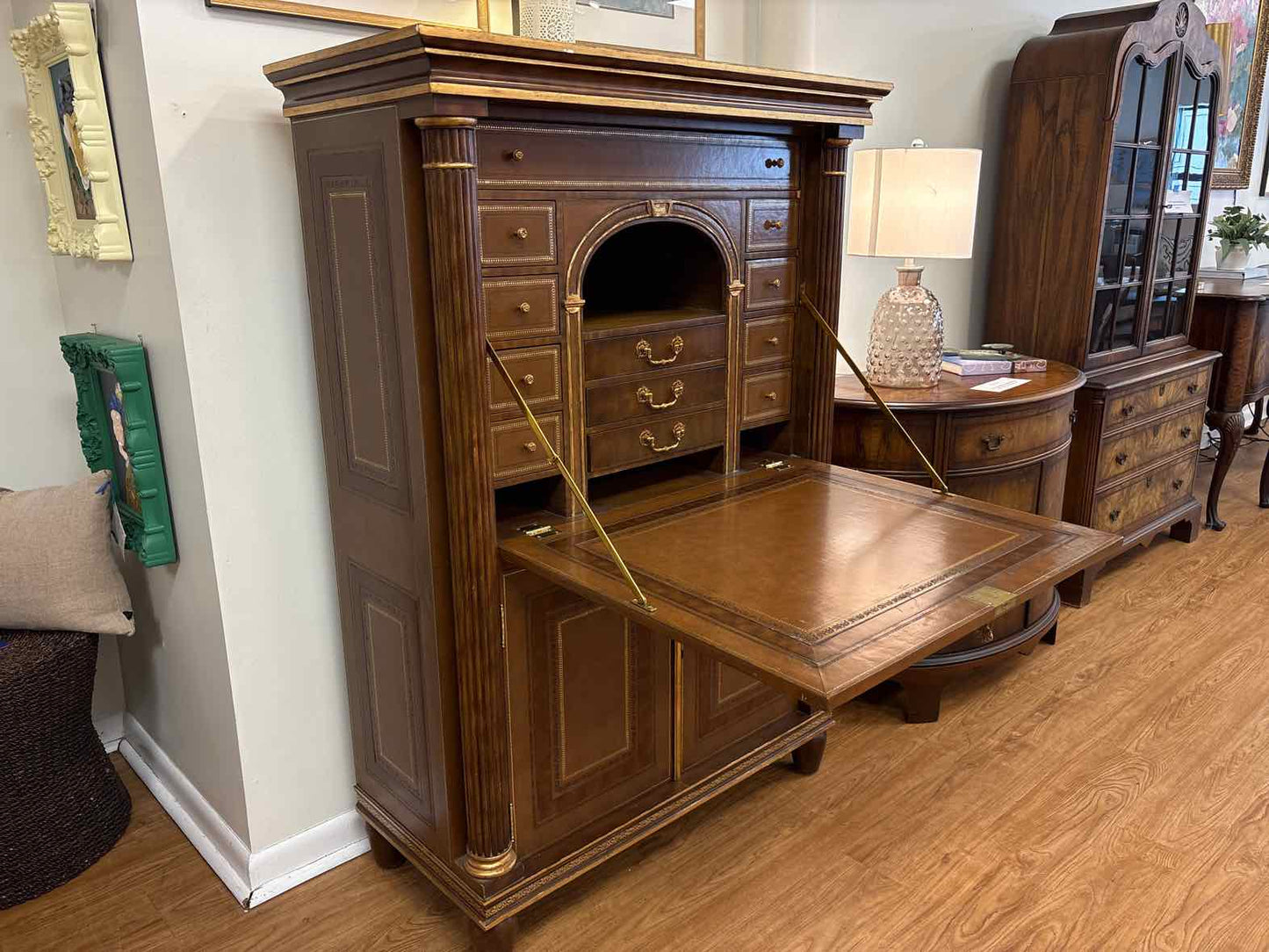 Maitland-Smith Biedermeier-Style Leather Secretary Desk