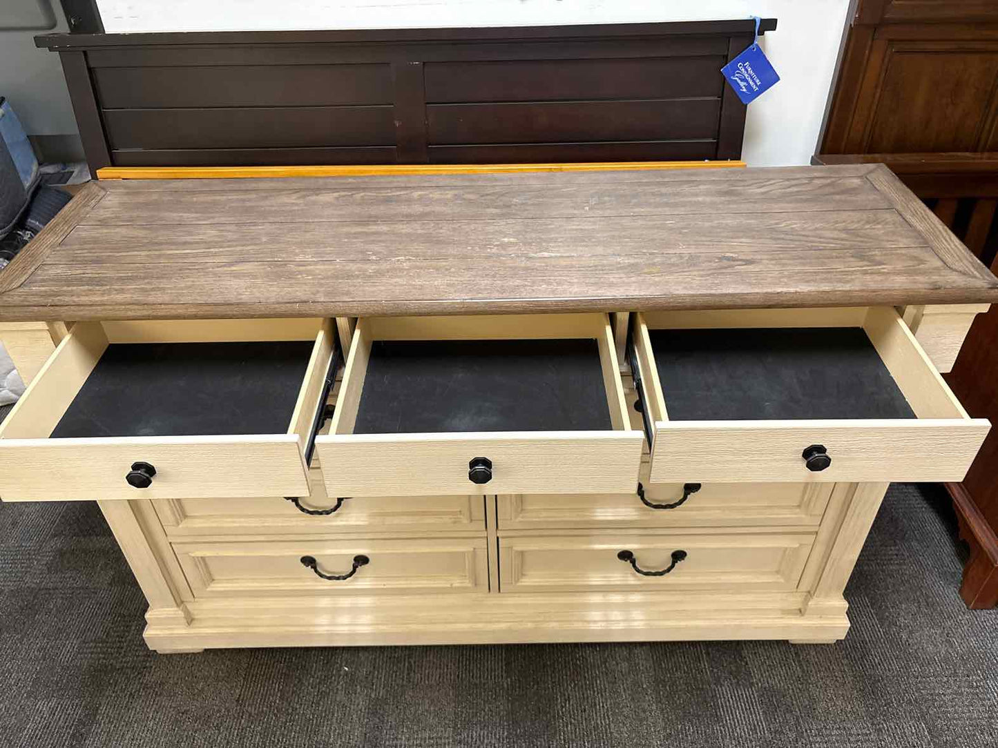 Distressed 9-Drawer Dresser in Off-White