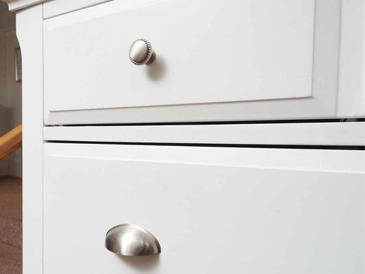 Off White Finsh 5 Drawer Chrome Hardware Chest