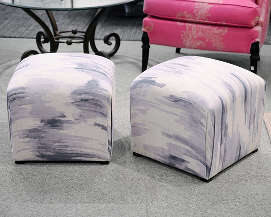 Pair of Skyline Custom Upholstered Ottomans