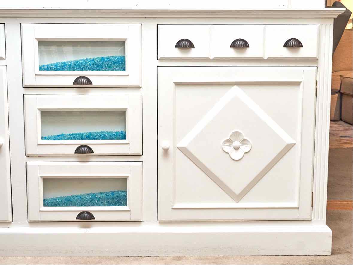 White Finish 5 Drawer 2 Door  Sideboard