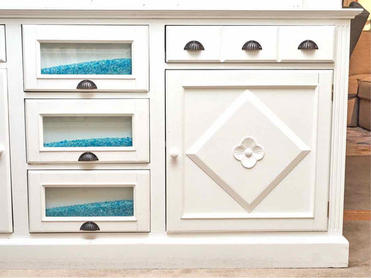 White Finish 5 Drawer 2 Door  Sideboard