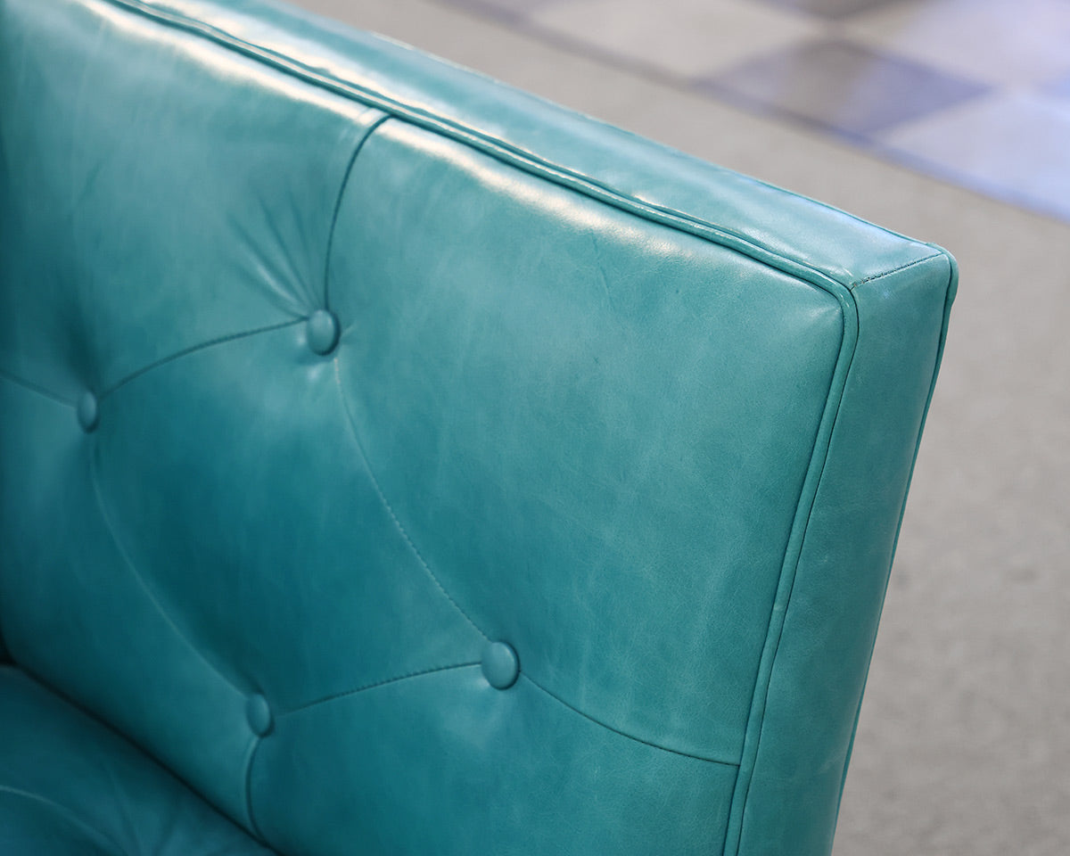 Tufted Blue Leather Chaise