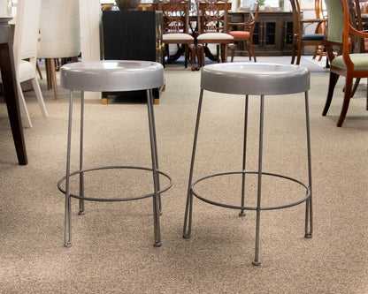 Pair of Silver Finish Metal Counter Stools