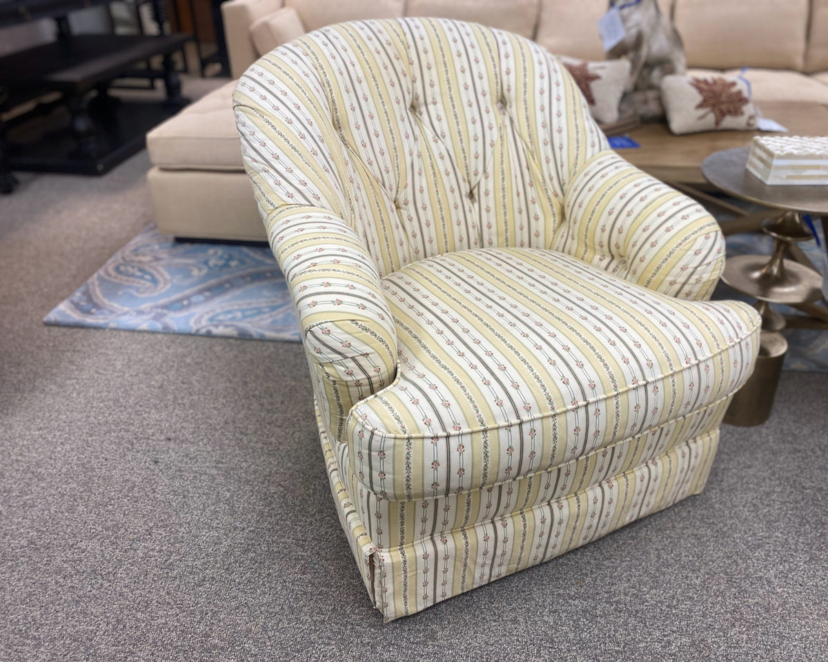 Pair of Lee Industries Striped Floral Upholstered Swivel Chairs