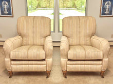 Pair Of Arhaus  Custom Stripe Upholstered Rolled Arms Recliners