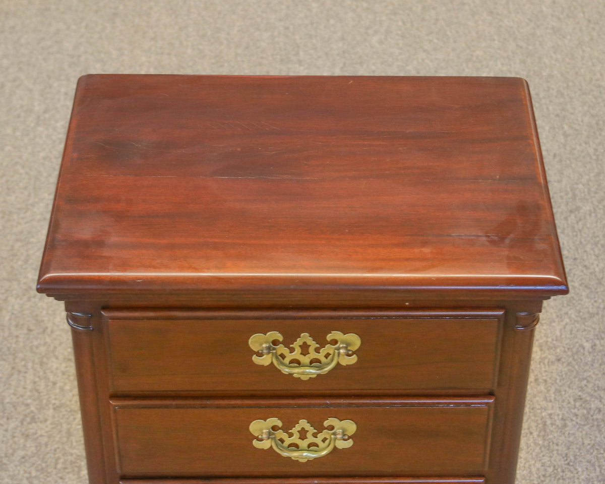 Pair of Continental Furniture Solid Mahogany Bedside Chests with Brass Pulls