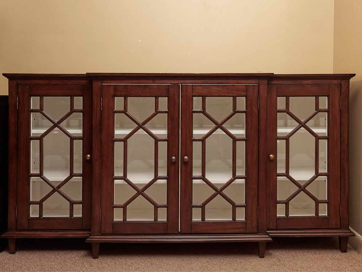 Mahogany 4 Glass Door Sideboard with White Interior