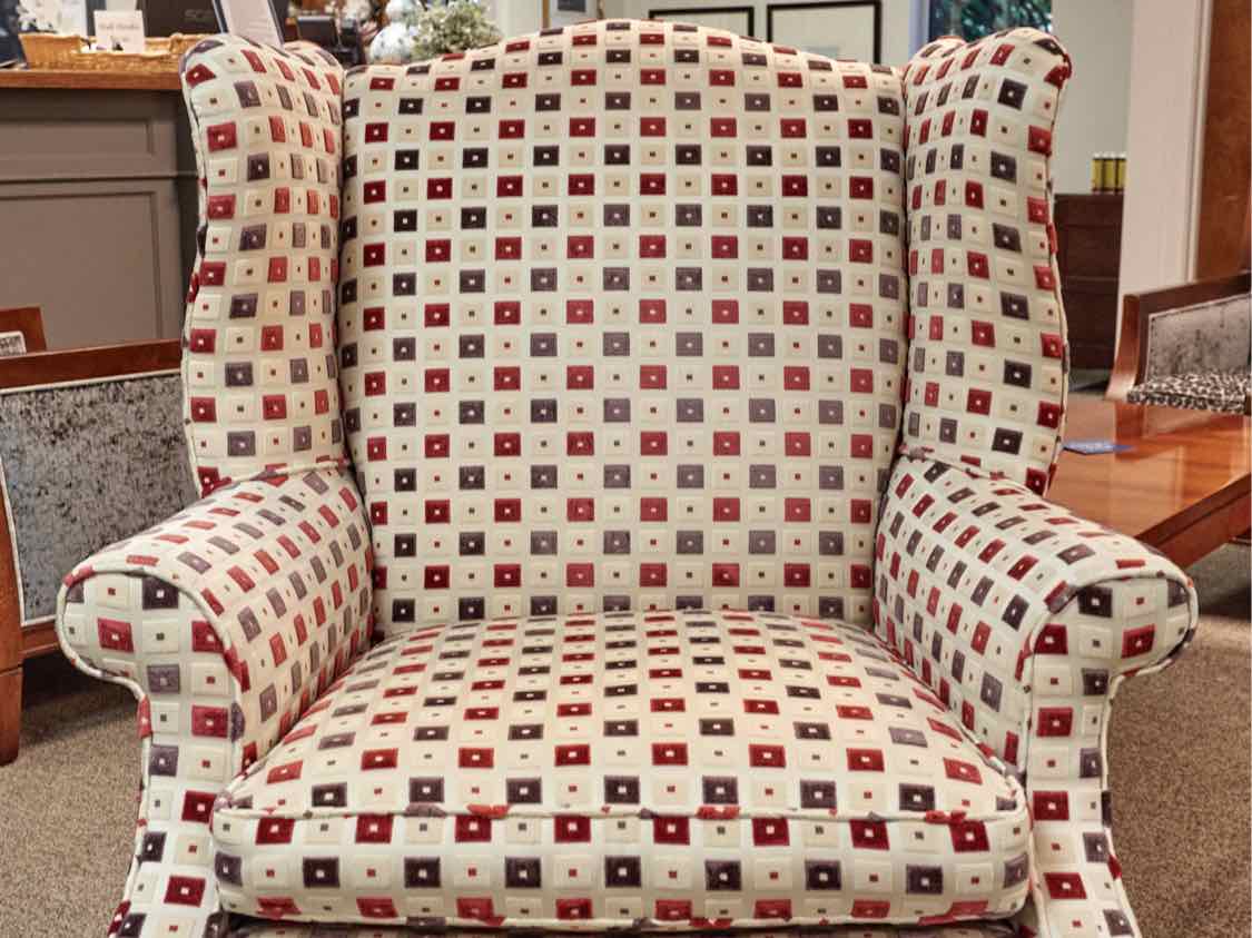 Custom Upholstered Wing Chair W/ Wooden Legs