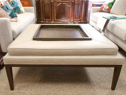 Wesley Hall Grey Mottled Leather Square Cocktail Table with Removable Tray
