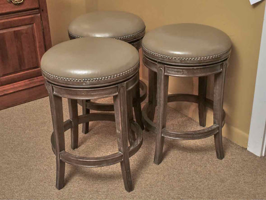 Set Of 3 Frontgate 'Anderson' Leather  Swivel  Counter Stools