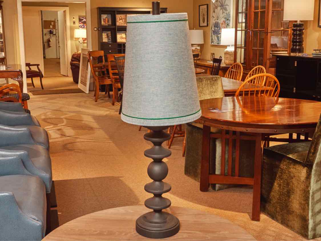 Art Deco Geometric Base & Blue Shade Table Lamp