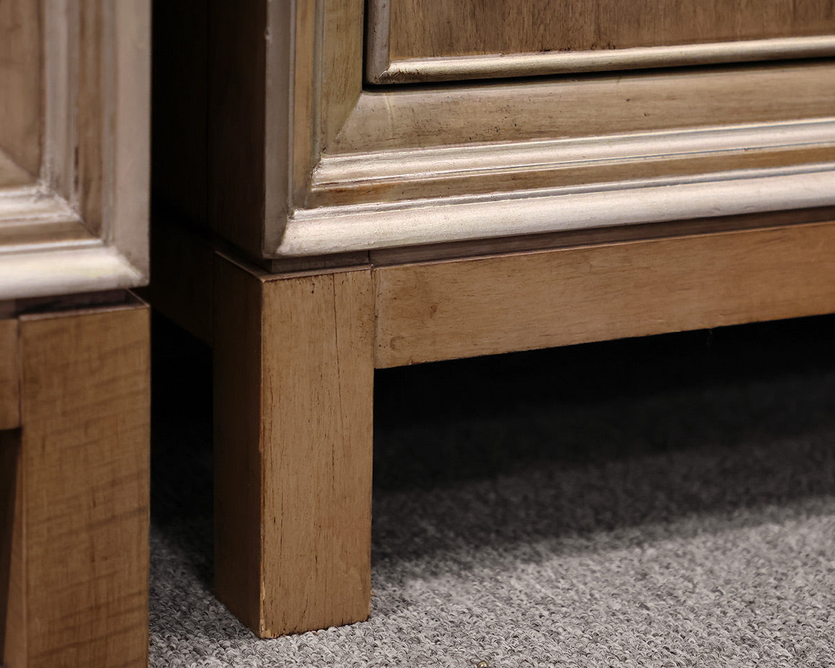 Hickory White Custom Tall Cabinet in Drifted Wood with Silver Trim
