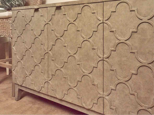 Silver Finish Sideboard with 4 Doors with Trellis Pattern