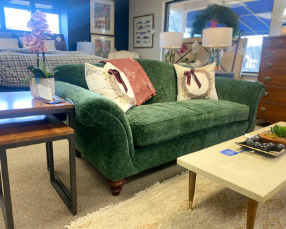 Camel Back Emerald Green Upholstered Sofa