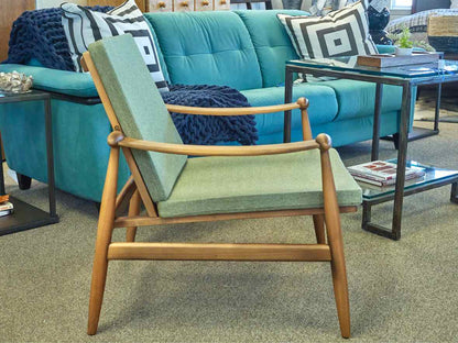 MCM Style Walnut Arm Chair in Chartreuse Green Cushions