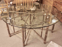 McGuire  Round Glass Top Bamboo Base Legs Dining Table