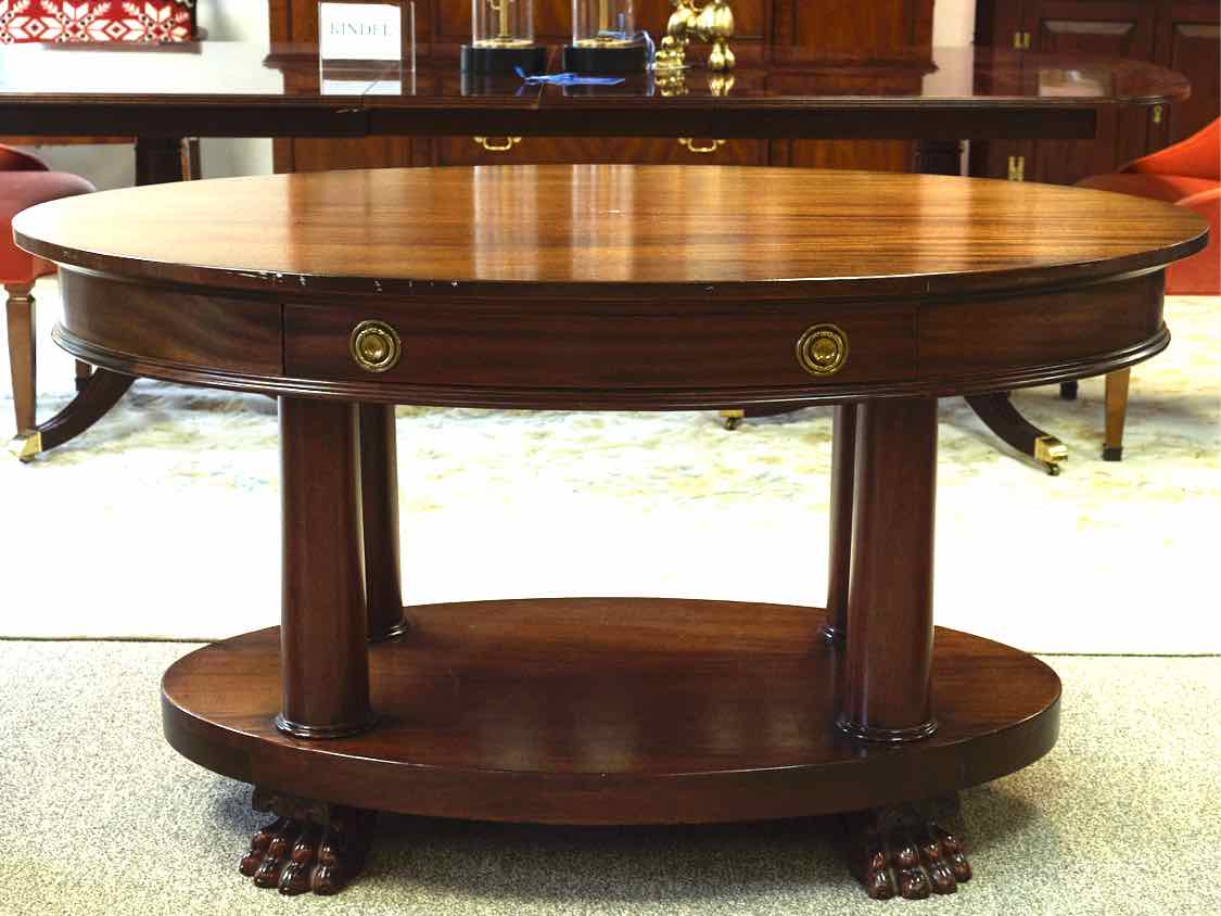 Mahogany Oval Library Table with Paw Feet