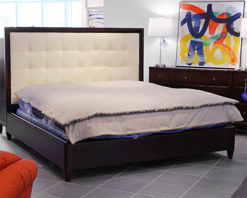 Bernhardt King Bed in Espresso Finish with Cream Leather Insert