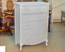 Five Drawer Tall Bowfront Chest in White