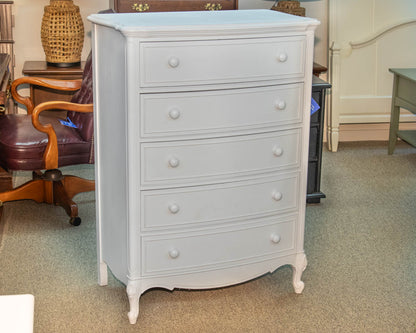 Five Drawer Tall Bowfront Chest in White