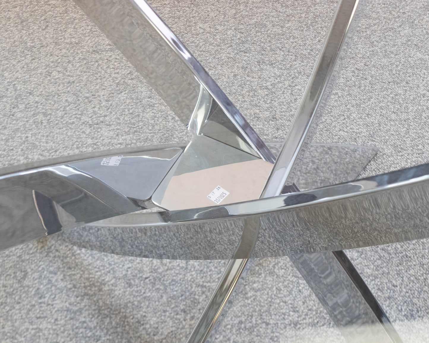 Round Contemporary Glass Top Dining Table on Angled Chrome Base