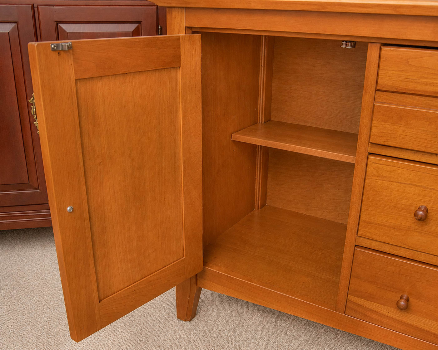 Stanley Two Piece Cherry  Lighted Hutch And Server