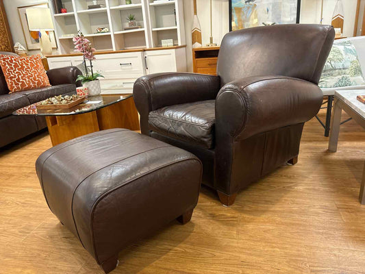 Pottery Barn 'Manhattan" Leather Arm Chair w/Ottoman