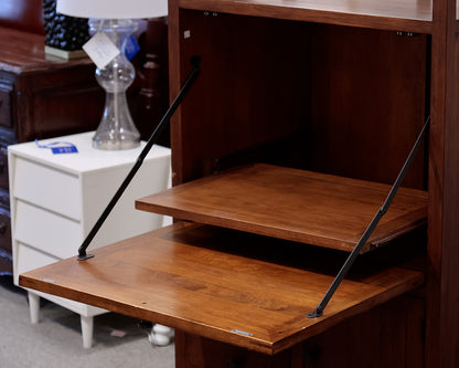 Crate & Barrel Mahogany Storage Cabinet & Drop Down Desk