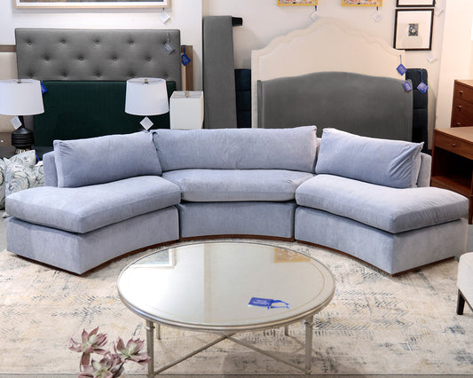Custom 3 Piece Round Blue Velvet Sectional