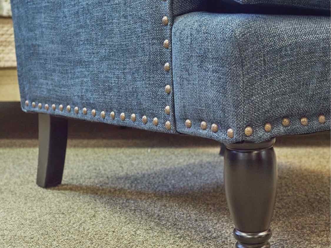 Pair of Pottery Barn Wing Back Chairs in Denim Blue Upholstery