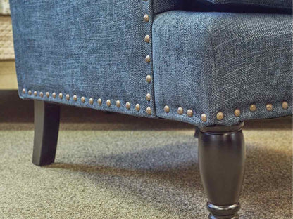 Pair of Pottery Barn Wing Back Chairs in Denim Blue Upholstery