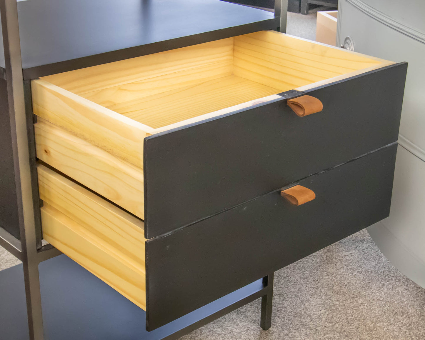 Four Hands Trey Bookshelf W/2 Drawers & 4 Shelves In Black Washed Poplar Finish