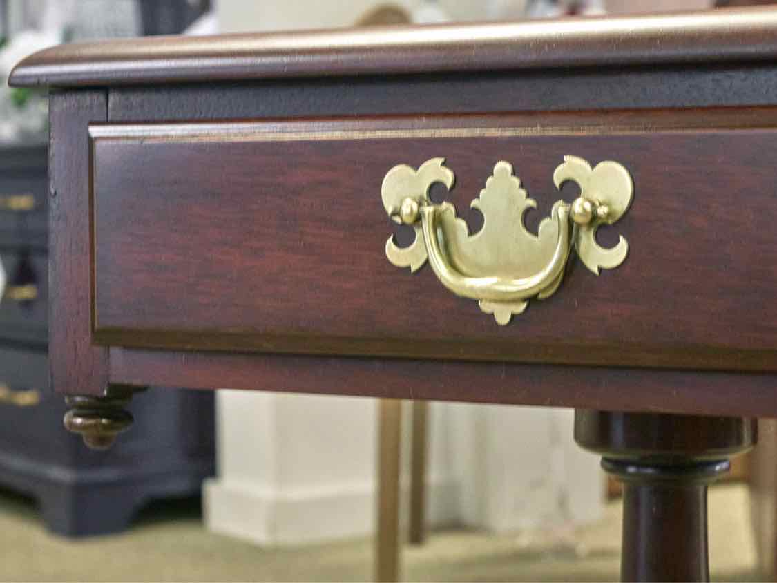 Single Drawer Mahogany Side Table on Pedestal Base