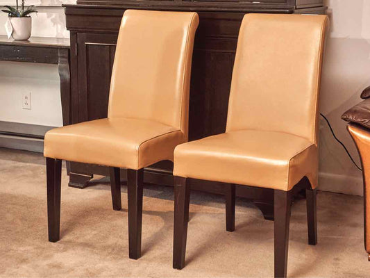 Pair Of Faux Leather 'Butterscotch' Espresso Legs Dining Chairs