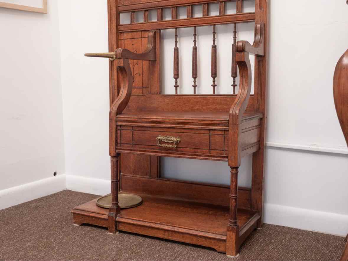 Eastlake Oak Hall Tree Coat Rack