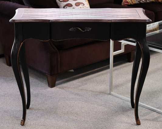 French Country Single Drawer Console in Black with Natural Finish Plank Top