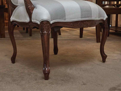 Pair Of Ballard Design French Inspired White & Gray Striped Arm Chairs