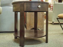 Round Espresso Finish Side Table with Drawer