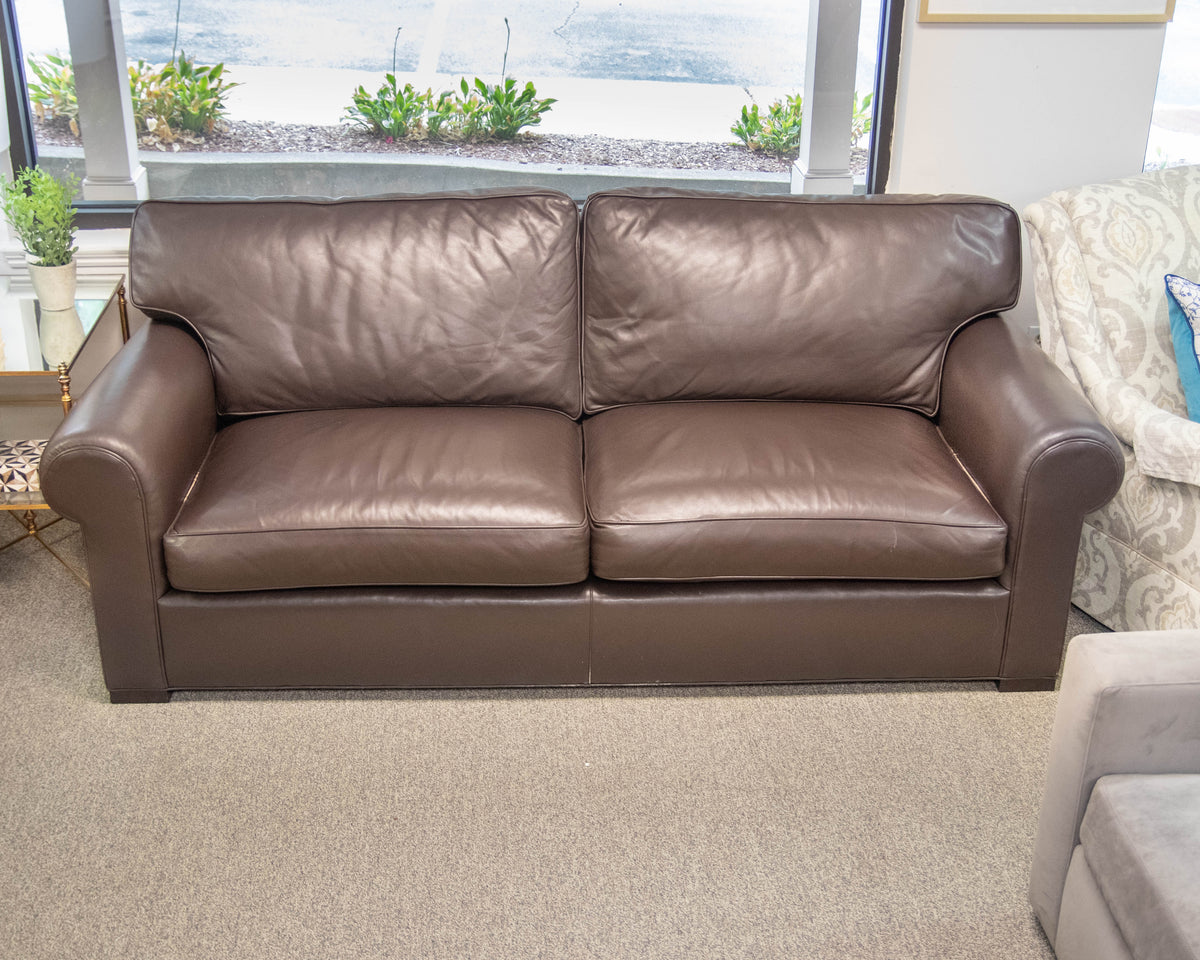 Baker "Coach Legacy" Dark Chocolate Leather Roll Arm Sofa