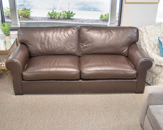 Baker "Coach Legacy" Dark Chocolate Leather Roll Arm Sofa