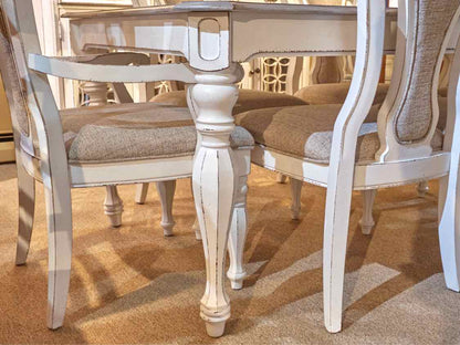 Liberty Furniture Table  Driftwood Finish Top Distressed White Legs & Chairs Set