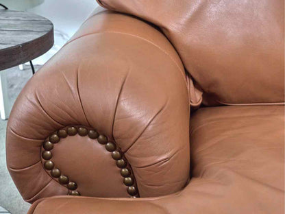 Drexel Pelle 'Russet' Leather 3 Cushion Nailhead Trim Rolled Arms Sofa